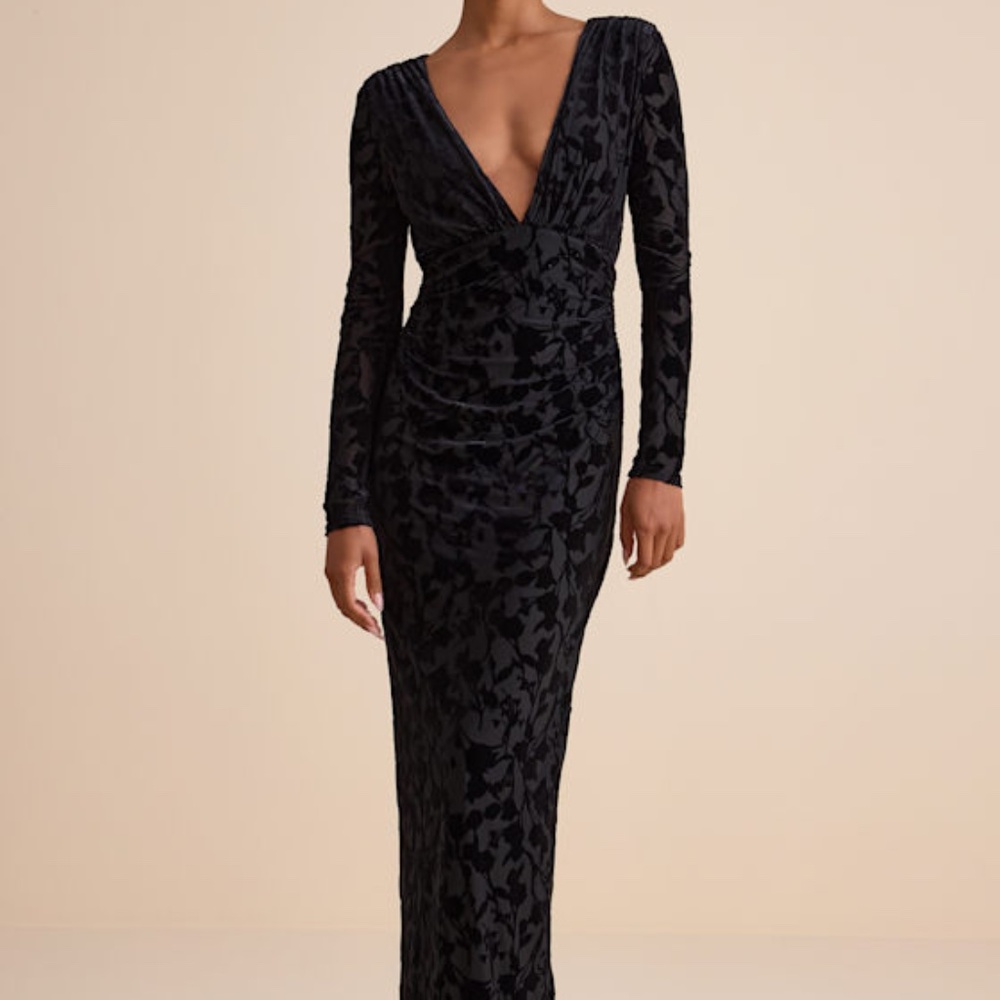 Lulus Patricia Black Velvet Burnout Long Sleeve Maxi Dress - Size XL